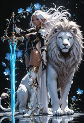 Elven Warrior and Her Guardian Lion