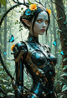 Cyborg Elf in Enchanted Forest