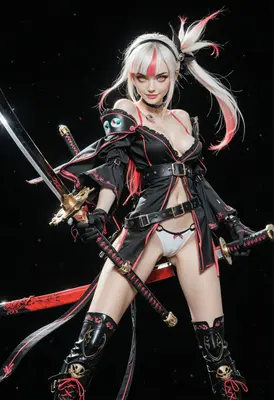 Dual Wielding White Haired Swordswoman