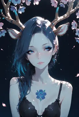 Ethereal Deer Girl Amidst Cherry Blossoms