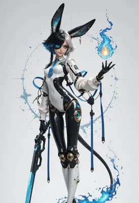 Cybernetic Bunny Girl With Blue Flame
