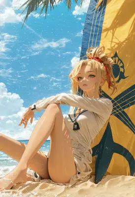 Blonde Anime Girl Relaxing at Beach