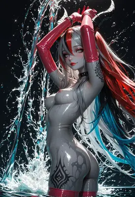 Demon Girl Amidst Splashing Water