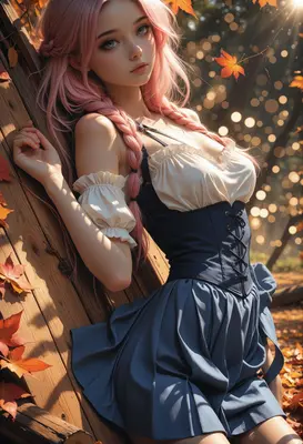 Autumn Maiden in a Rustic Setting