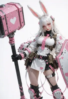 Bunny Warrior With Giant Pink Hammer