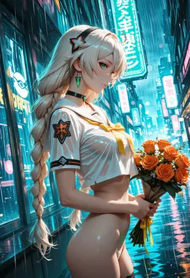 Rainy Night With Orange Roses