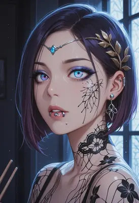 Ethereal Girl with Intricate Tattoos