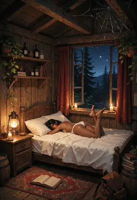 Serene Night in a Rustic Cabin