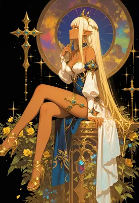 Celestial Elf Queen on Golden Throne