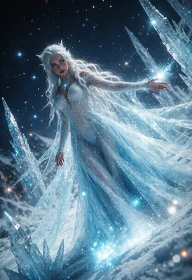Ethereal Ice Queen in Starlit Realm