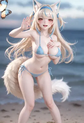 Beachside Fox Girl with Butterfly