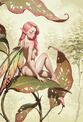 Dewy Pink Fairy on Tropical Leaf