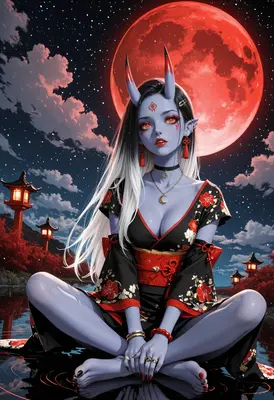 Oni Maiden Under the Crimson Moon