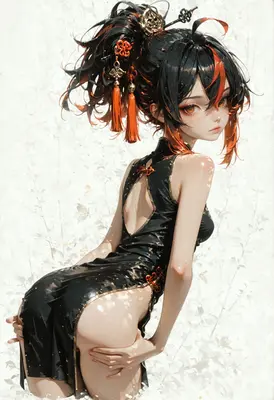Elegant Beauty in Glossy Qipao