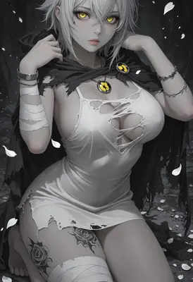 Silver Haired Girl in Tattered Dress