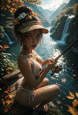 Serene Angler at the Hidden Waterfall
