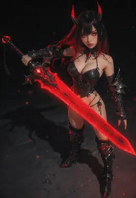 Demon Warrior with Glowing Crimson Blade