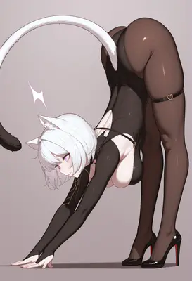 White Haired Catgirl Arching Pose