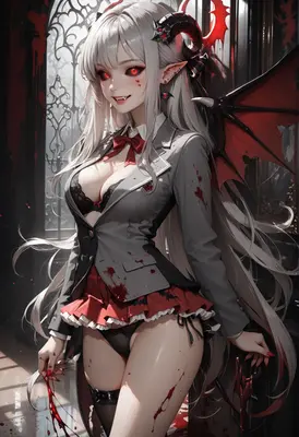 Bloodstained Succubus in School Uniform