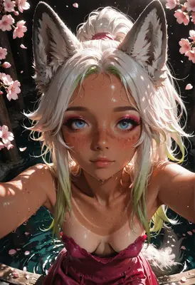 Fox Girl Bathing in Cherry Blossoms