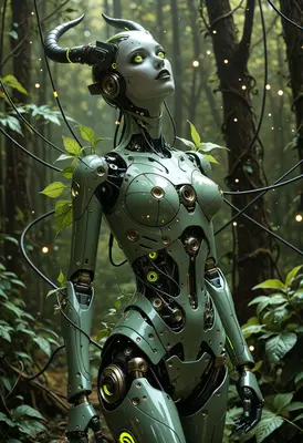 Cyborg Dryad in the Enchanted Forest