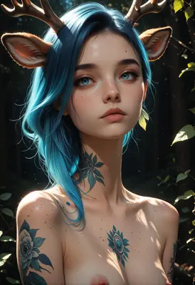 Ethereal Blue Haired Fawn Spirit