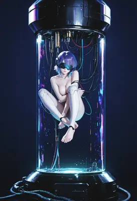 Cyborg Subject in Stasis Chamber