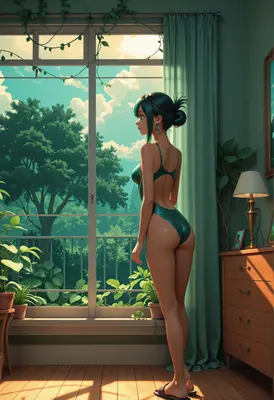 Serene Green Morning by the Window