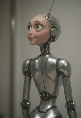 Curious Metallic Android with Human Features