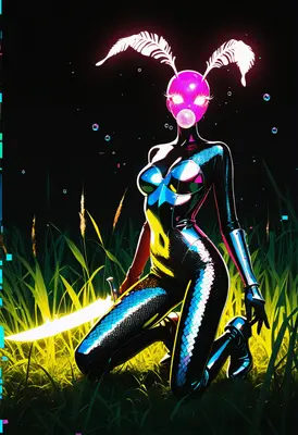 Neon Moth Warrior in the Grass