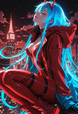 Neon City Guardian with Blue Hair