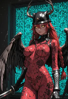 Winged Warrior in Red Floral Suit