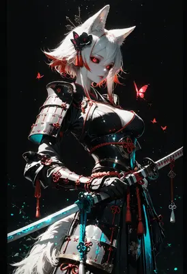 Warrior Kitsune in Dark Samurai Armor