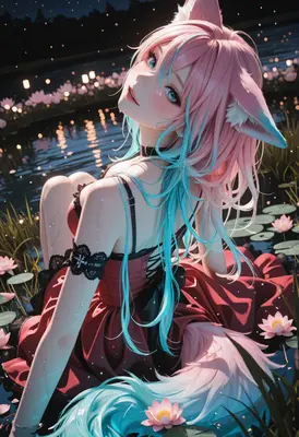 Fox Girl in the Lotus Pond