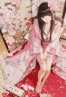 Elegant Beauty in Floral Pink Kimono