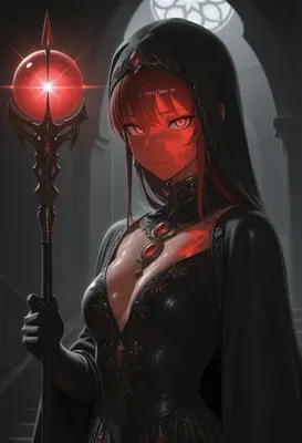 Mysterious Sorceress with Glowing Red Orb