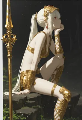 Golden Warrior Resting by Spear