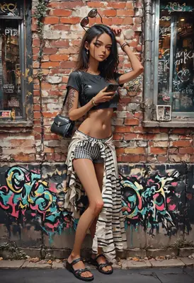 Urban Style Girl Against Graffiti Wall