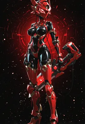 Crimson Cybernetic Warrior in Red Armor