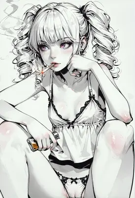 Pensive Girl with Pigtails and Smoke