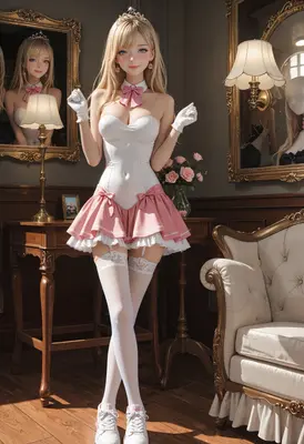 Elegant Blonde Princess in Pink Dress