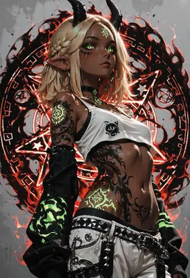 Demon Girl With Glowing Arcane Sigils