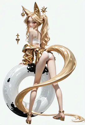 Golden Fox Girl with Pool Float