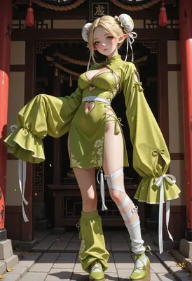 Elf Maiden in Traditional Green Attire