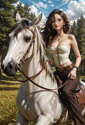 Elegant Cowgirl Riding Through the Forest