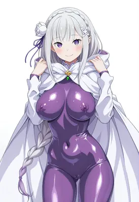 Emilia in a Purple Latex Bodysuit
