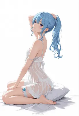 Blue Haired Beauty in White Lingerie