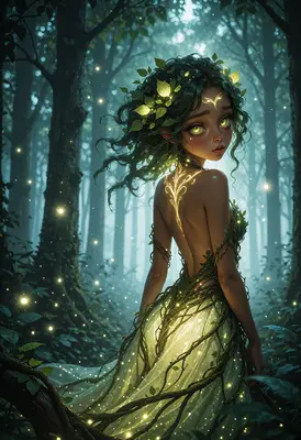 Enchanting Forest Spirit Among Fireflies