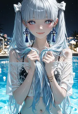 Cool Blue Summer Night Poolside Portrait