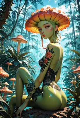 Ethereal Mushroom Nymph in Enchanted Forest
